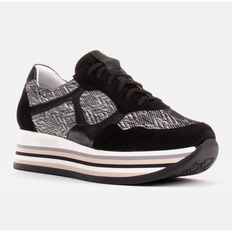 Marco Shoes Zapatillas de suela gruesa de cuero natural blanco negro 1