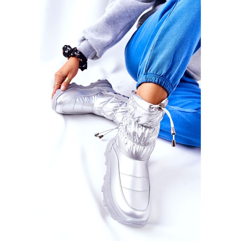 PE1 Botas de nieve cálidas plateadas Starbone para mujer con cremallera plata 2