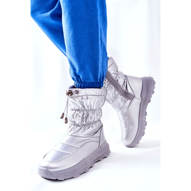 PE1 Botas de nieve cálidas plateadas Starbone para mujer con cremallera plata 4