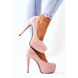 WS1 Tacones altos de gamuza clásica en una plataforma tonta beige rosa 1