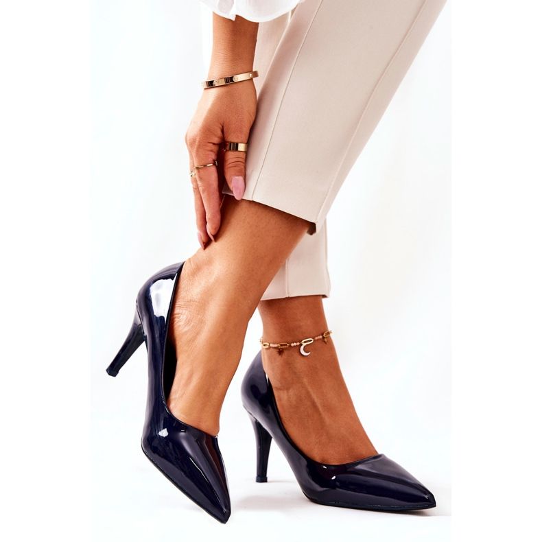WS1 Salón Clásico Lacado Stilettos Azul Marino Elinne 1