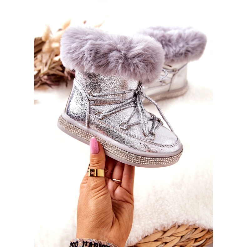 FR1 Botas de nieve para niños con piel Silver Grandis plata 3