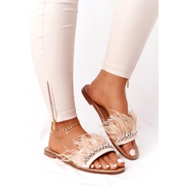 Pantuflas Con Plumas Lu Boo Beige 2 Pantuflas Con Plumas Lu Boo Beige 2