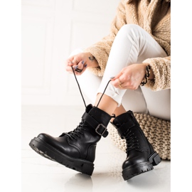 Super Mode Botas con cordones y hebilla negro 1