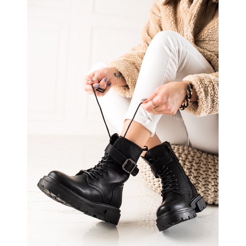 Super Mode Botas con cordones y hebilla negro 1