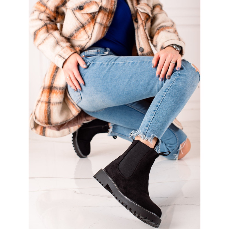 Ideal Shoes Botines de ante en la plataforma negro 1