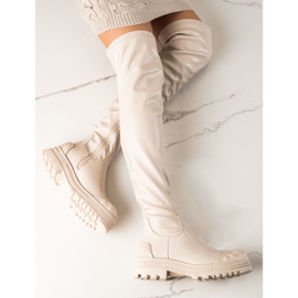 Diamantique Botas altas con cuero ecológico beige 4