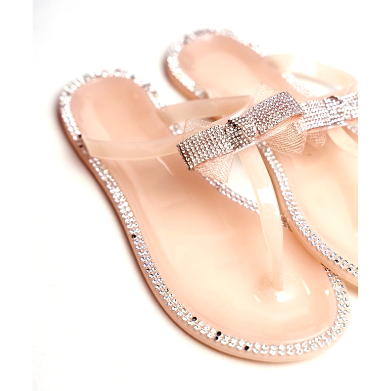 LU BOO Pantuflas De Goma De Mujer Chanclas De Color Rosa Nude Diamantes De Imitación Lou beige plata 3