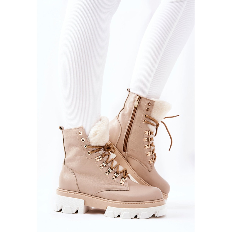 PF1 Botas cálidas de cuero Workery Beige Lecolly 1 PF1 Botas cálidas de cuero Workery Beige Lecolly 1