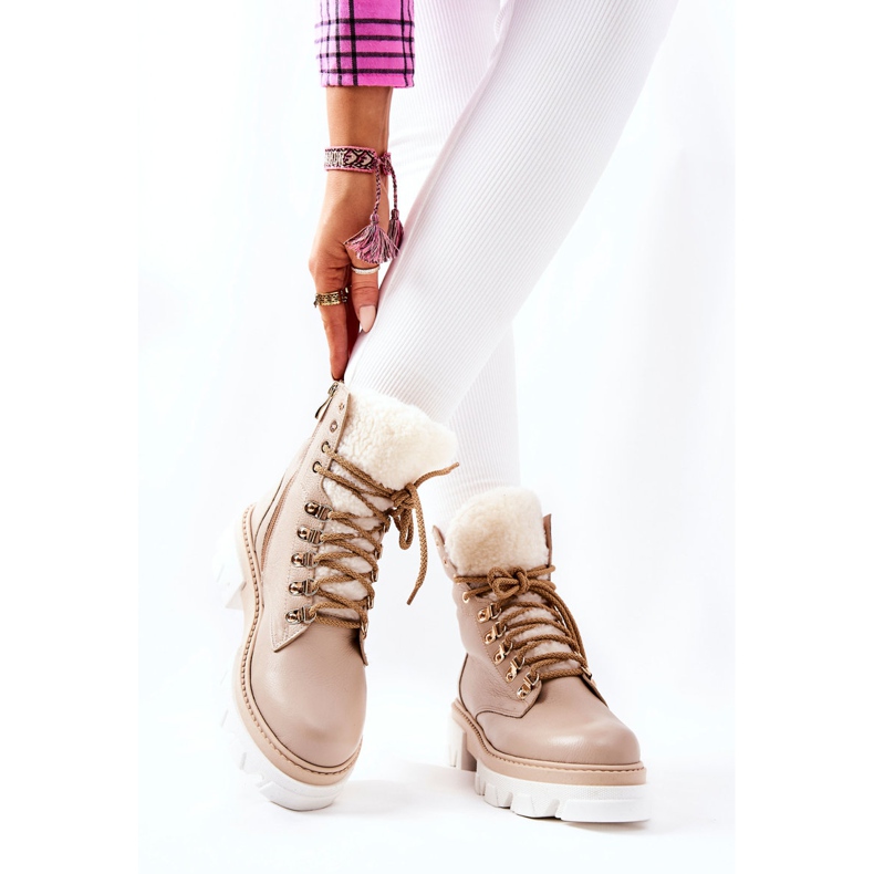PF1 Botas cálidas de cuero Workery Beige Lecolly 2 PF1 Botas cálidas de cuero Workery Beige Lecolly 2