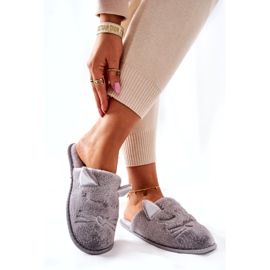 PE1 Pantuflas de gatito brillantes con orejas grises de Kaisy 1