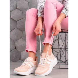 Ideal Shoes Zapatillas de moda con rayas blanco rosado 1 Ideal Shoes Zapatillas de moda con rayas blanco rosado 1