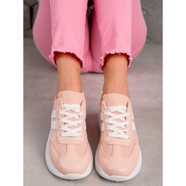Ideal Shoes Zapatillas de moda con rayas blanco rosado 4