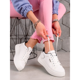 Ideal Shoes Zapatillas de cuero ecológico blancas blanco negro 1