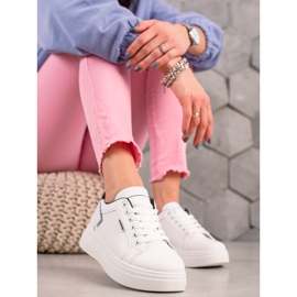 Ideal Shoes Zapatillas de cuero ecológico blancas blanco negro 2