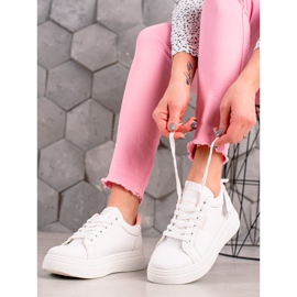 Ideal Shoes Zapatillas de cuero ecológico blancas blanco rosado 1