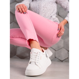 Ideal Shoes Zapatillas de cuero ecológico blancas blanco rosado 2