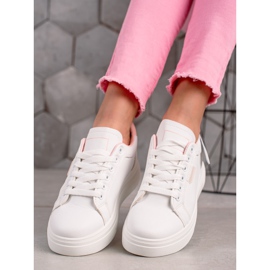 Ideal Shoes Zapatillas de cuero ecológico blancas blanco rosado 3