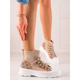 TRENDI Zapatos deportivos altos beige marrón 1
