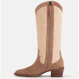 Marco Shoes Bota cowboy en combinación de ante y tejido beige 2