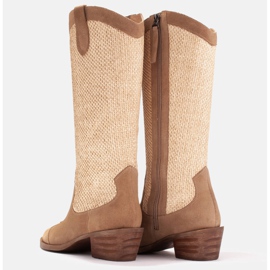 Marco Shoes Bota cowboy en combinación de ante y tejido beige 3