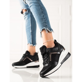 TRENDI Zapatillas de cuña ligeras negro 4