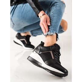 TRENDI Zapatillas de cuña ligeras negro 3