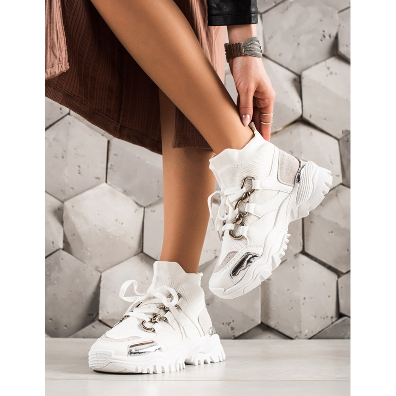 TRENDI Zapatillas De Moda blanco plata gris 1