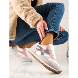 TRENDI Calzado deportivo casual blanco azul marino rosado gris 3