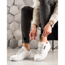 TRENDI Zapatos deportivos ligeros hechos de cuero ecológico blanco negro 1