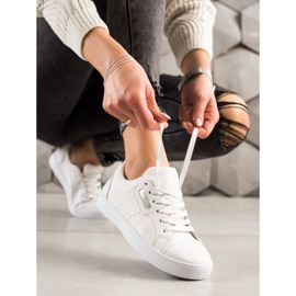 TRENDI Zapatos deportivos ligeros hechos de cuero ecológico blanco plata 1