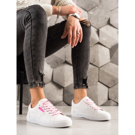 TRENDI Zapatos deportivos ligeros hechos de cuero ecológico blanco rosado 3