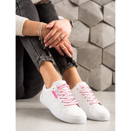 TRENDI Zapatos deportivos ligeros hechos de cuero ecológico blanco rosado 6