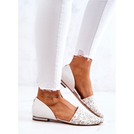 Bailarinas Elegantes de Piel Laura Messi 1110 Beige blanco 1