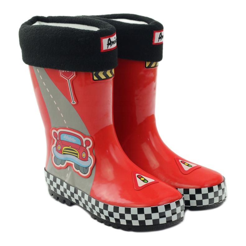 American Club Botas de agua aisladas con un calcetín Red Car blanco negro rojo gris 3