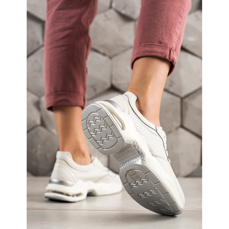 Goodin Deportivas de piel calada blanco 2