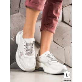 Goodin Deportivas de piel calada blanco plata 1