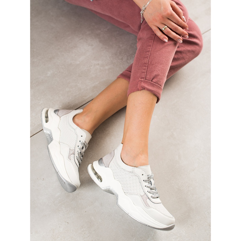 Goodin Deportivas de piel calada blanco plata 2