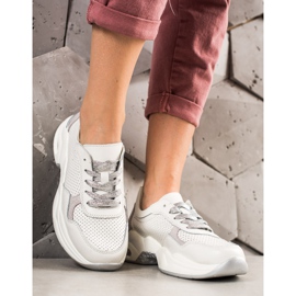 Goodin Deportivas de piel calada blanco plata 4