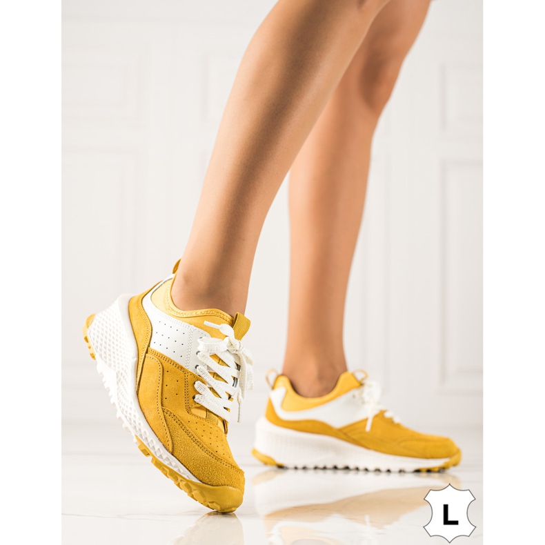 Goodin Zapatillas de cuero con estilo blanco amarillo 1 Goodin Zapatillas de cuero con estilo blanco amarillo 1