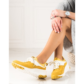 Goodin Zapatillas de cuero con estilo blanco amarillo 2