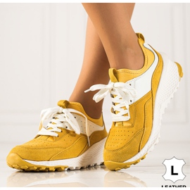 Goodin Zapatillas de cuero con estilo blanco amarillo 5
