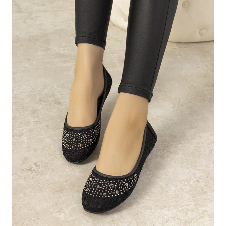 Bailarinas de encaje rosa con circonita cúbica East Side negro 1