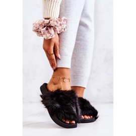 Pantuflas Con Pelo, Goma Pollie Negro 1