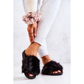 Pantuflas Con Pelo, Goma Pollie Negro 2