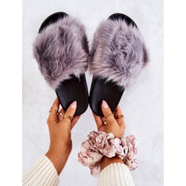 PM1 Pantuflas Con Pelo Pollie Gris Goma 1