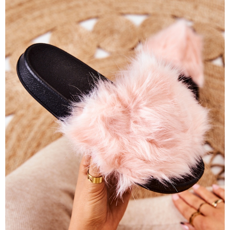 PM1 Pantuflas Con Pelo, Goma, Rosa Claro Pollie 1