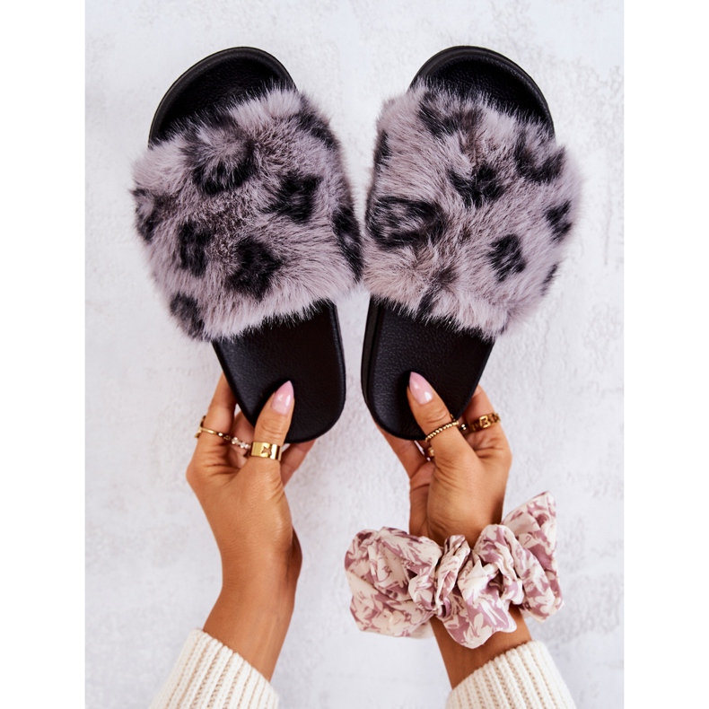 PM1 Pantuflas Con Pelo, Goma Leopardo Gris Noelle 1 PM1 Pantuflas Con Pelo, Goma Leopardo Gris Noelle 1