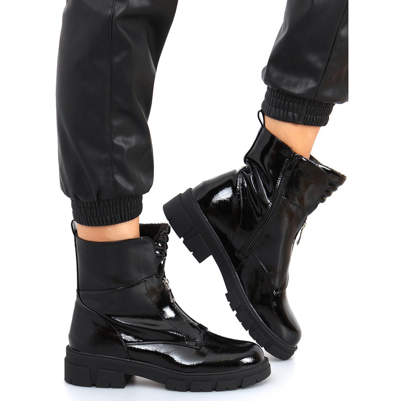 Botas planas Haiti Negro lacado 1