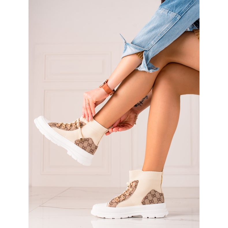 TRENDI Zapatos deportivos altos beige marrón 1